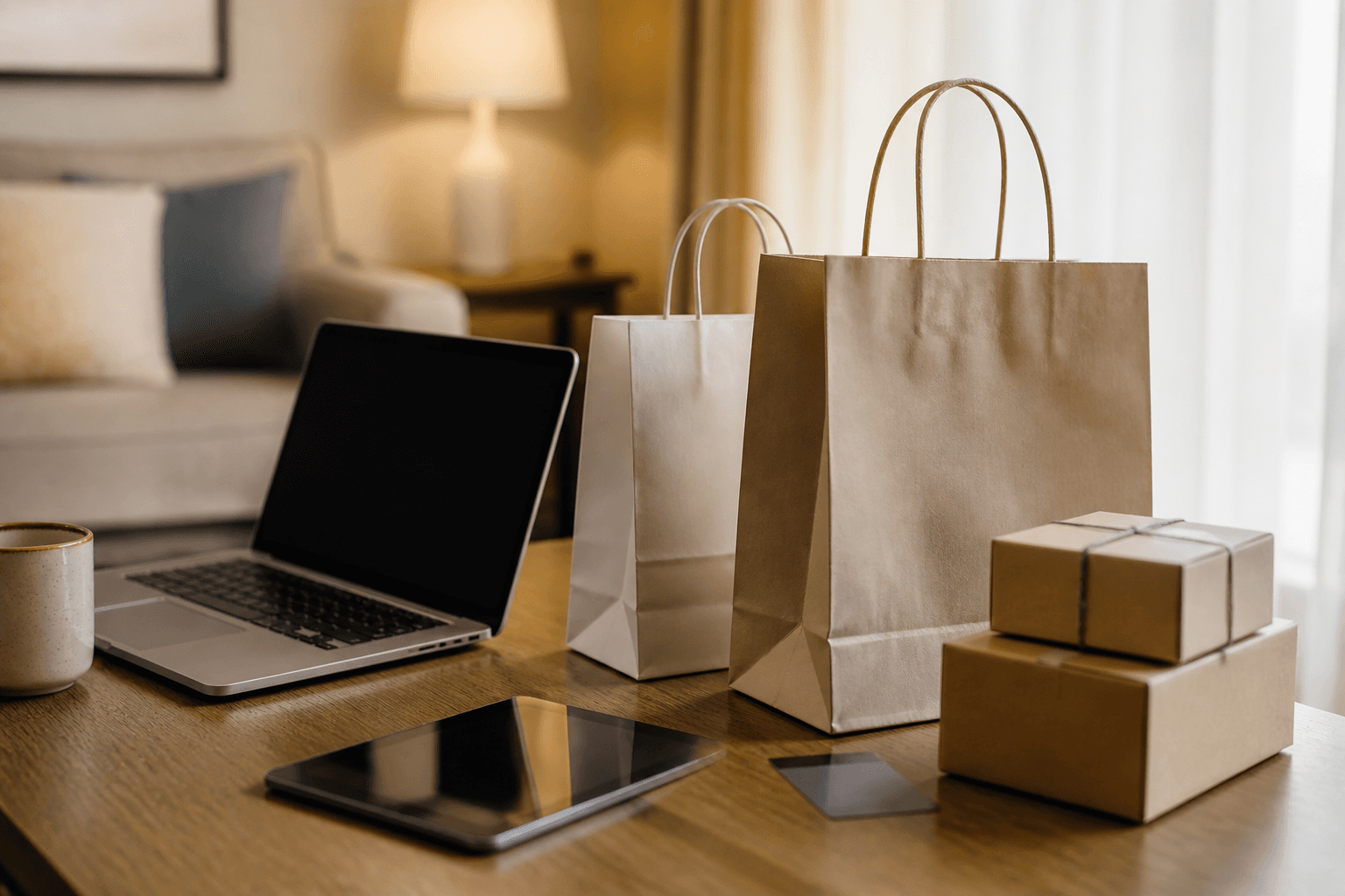 Online shopping bags and parcels